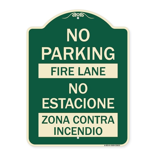 Signmission No Parking Fire Lane No Estacione Zona Contra Incendio Heavy-Gauge Alum, 24" x 18", G-1824-23633 A-DES-G-1824-23633 - main